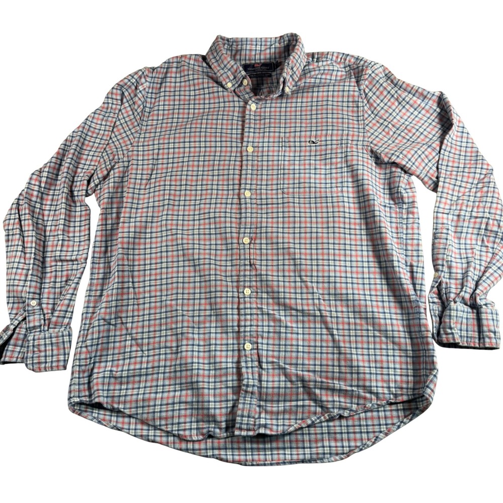 Vineyard Vines Tucker Shirt Mens Large Blue Red Plaid Slim Fit Cotton Stretch - Picture 2 of 7
